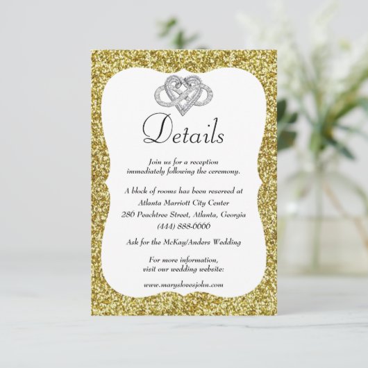 Details zu Hochzeiten in Gold Glitzer Infinity Hea Begleitkarte (Stehend Vorderseite)