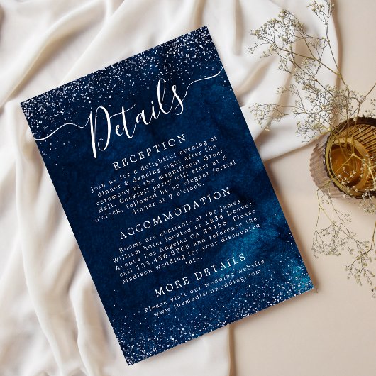 Details zu Hochzeiten in Navy Blue Glitzer Starry Begleitkarte