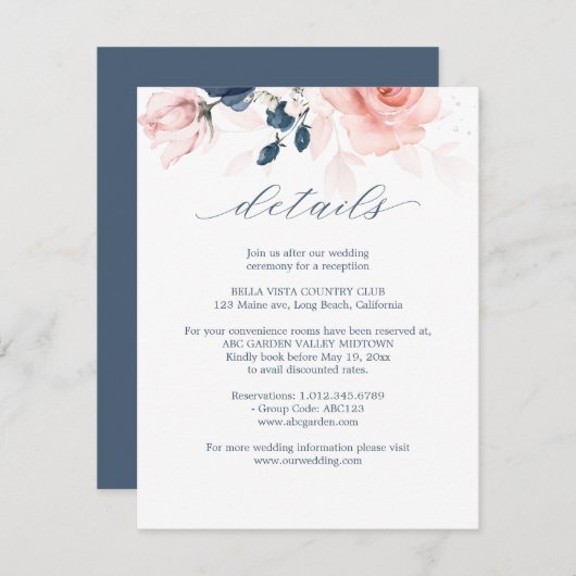 Details zu Hochzeiten in Navy Blue und Blush Pink Begleitkarte (Vorne/Hinten)