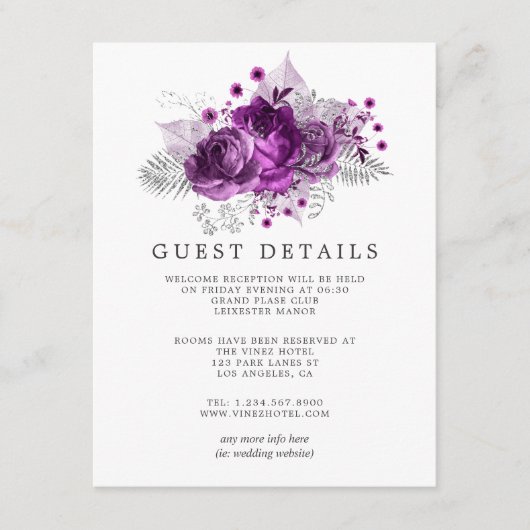 Details zu Hochzeiten in Pflaumen und Marinefasser Begleitkarte (Vorderseite)