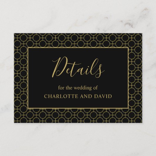 Details zu Hochzeiten in Schwarz und Gold Begleitkarte (Vorderseite)