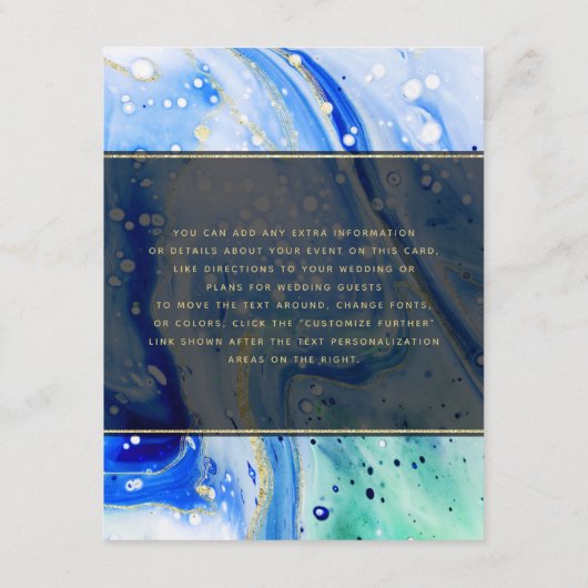 Details zu Inky Splash Blauer Marmor und Goldfolie Begleitkarte (Rückseite)