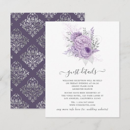 Details zu Lavender und Silver Floral Wedding Begleitkarte (Vorne/Hinten)