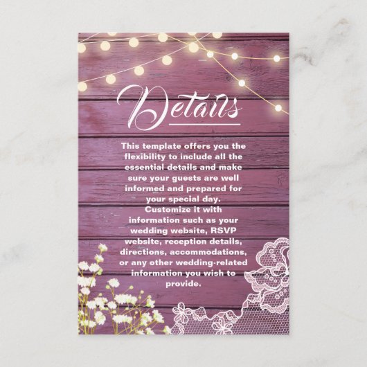 Details zu lila Holzsägemeißeln und Hochzeitslicht Begleitkarte (Vorderseite)