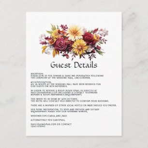 Details zu Maroon und Yellow Floral Wedding Begleitkarte