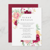 Details zu Marsala und Blush Floral Wedding Begleitkarte (Vorne/Hinten)