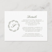 Details zu Mongram Script Wreath Olive Green Weddi Begleitkarte (Vorderseite)