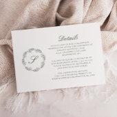 Details zu Mongram Script Wreath Olive Green Weddi Begleitkarte