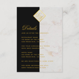 Details zu Monogram Schwarz-weiß Marble Gold Hochz Begleitkarte