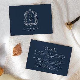 Details zu Monogram Wappen Navy Blue Hochzeitssach Begleitkarte