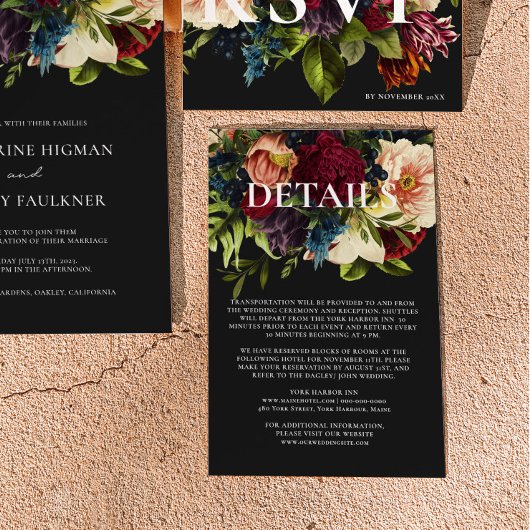 Details zu Moody Floral Burgundy und Black Wedding Begleitkarte