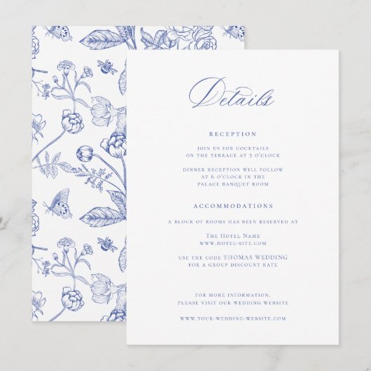 Details zu Regency Blue Wedding Begleitkarte (Vorne/Hinten)