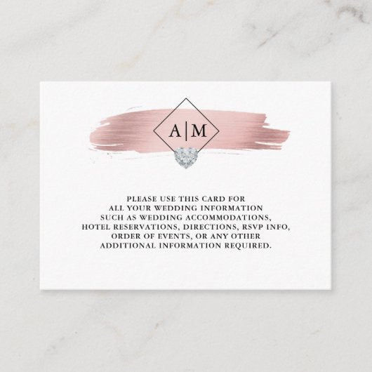 DETAILS ZU Rose-Goldfolie-Herzmonogrammen Begleitkarte (Vorderseite)