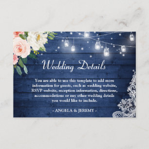 Details zu rustikalen Blue String Lights Floral We Begleitkarte