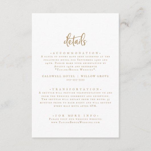 Details zu rustikalen Gold Script-Hochzeiten Begleitkarte (Vorderseite)