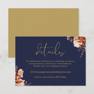 Details zu rustikalen Hochzeiten in blau-goldbraun Begleitkarte