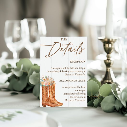 Details zu rustikalen Länderstiefeln und Brautpart Begleitkarte