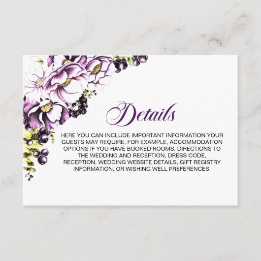 Details zu rustikalen Lila Blumenhochzeiten Begleitkarte (Vorderseite)