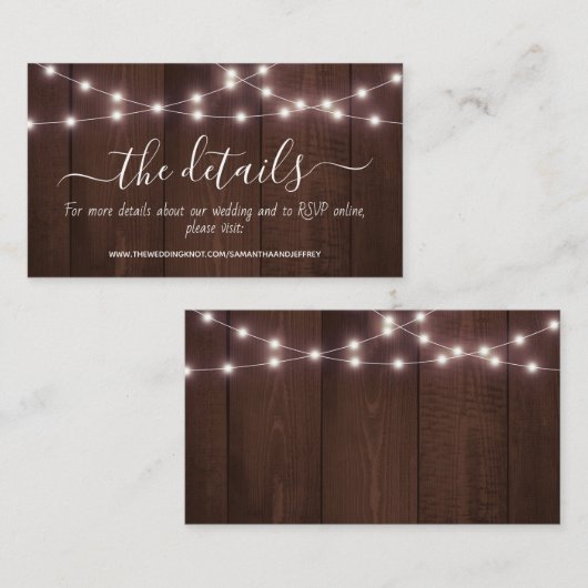 Details zu rustikalen String-Lights Hochzeitsinfor Begleitkarte (Vorne/Hinten)