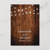 Details zu rustikalen String Lights & Wood Wedding Begleitkarte (Vorderseite)