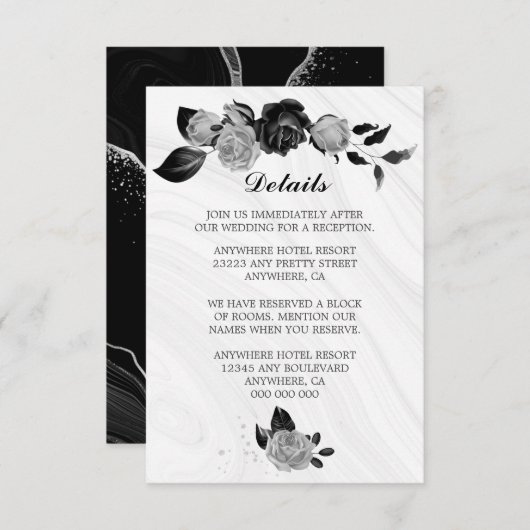 Details zu silberfarbenen und schwarzen Blume und  Begleitkarte (Vorne/Hinten)