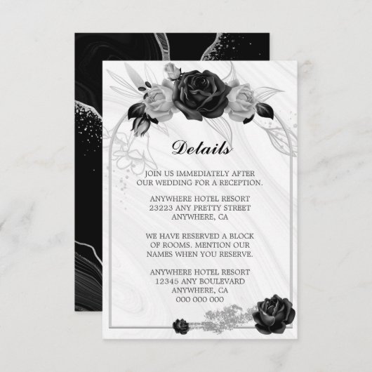 Details zu silberfarbenen und schwarzen Blume und  Begleitkarte (Vorne/Hinten)