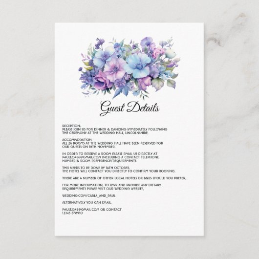 Details zu Silver, Icy Blue und Lilac Wedding Begleitkarte (Vorderseite)