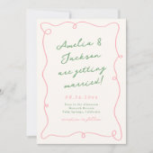 Details zu Whimsical Hand Drawn Pink & Green Weddi Einladung (Vorderseite)