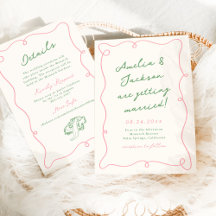 Details zu Whimsical Hand Drawn Pink & Green Weddi