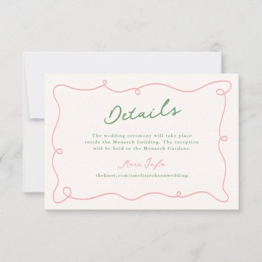 Details zu Whimsical Hand Drawn Pink & Green Weddi Einladung (Vorderseite)