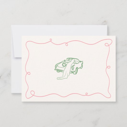 Details zu Whimsical Hand Drawn Pink & Green Weddi Einladung (Rückseite)