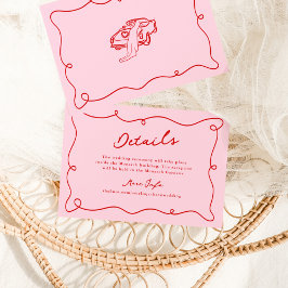 Details zu Whimsical Hand Drawn Pink & Red Wedding Einladung
