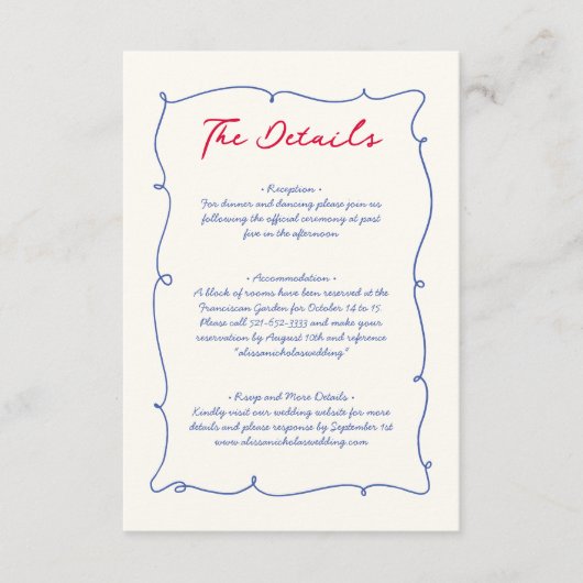 Details zu Whimsical Wavy Border & Script Hochzeit Begleitkarte (Vorderseite)