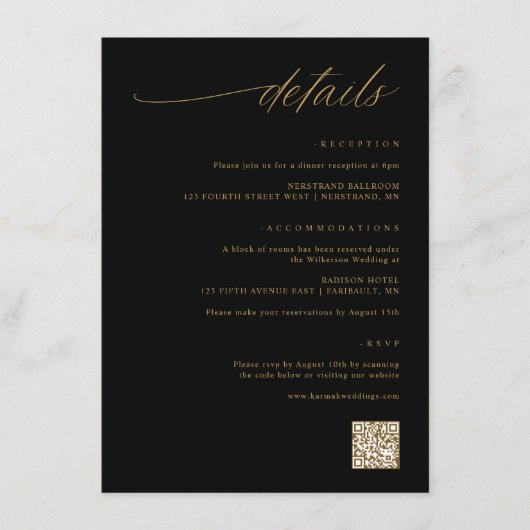 Details zu zartem Script Black and Gold Wedding Begleitkarte (Vorderseite)