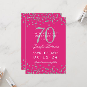 Details zum 70. Geburtstag Rett Datum (in Rosa) Einladung