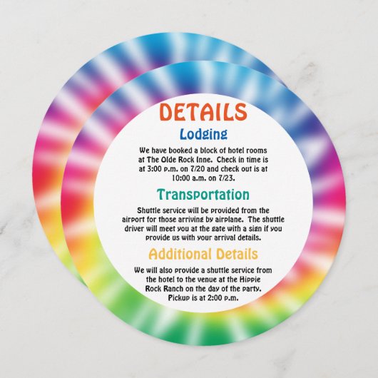 Details zum alten Hippie-Gefärbte Krawatte Einladung (Vorne/Hinten)