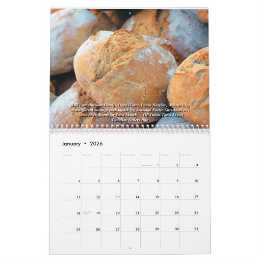 Details zum Bäckereinamen 20xx Brot hinzufügen Kalender (Jan 2026)