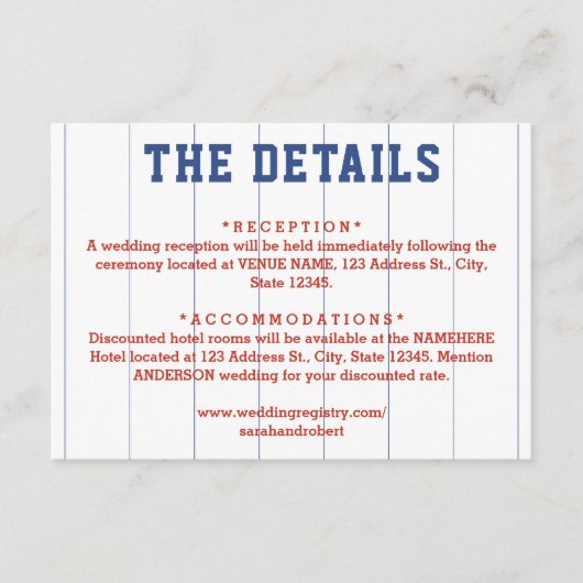 Details zum Baseball Pinstripe Wedding Begleitkarte (Vorderseite)