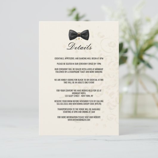 Details zum Black & Gold Silvester Begleitkarte (Stehend Vorderseite)