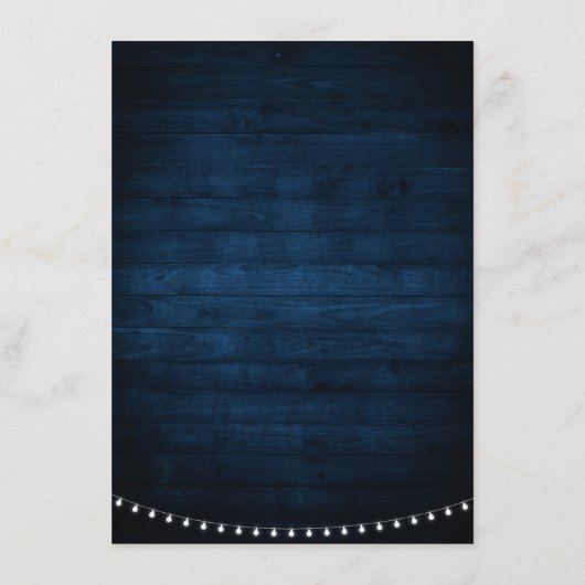 Details zum blauen blaublütigen, rustikalen String Begleitkarte (Rückseite)