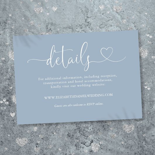 Details zum Blue Heart Script für Hochzeiten Begleitkarte