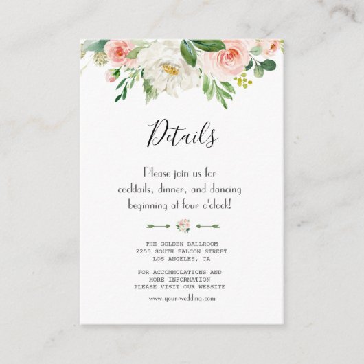Details zum Blush Floral Wedding Handwriting Begleitkarte (Vorderseite)