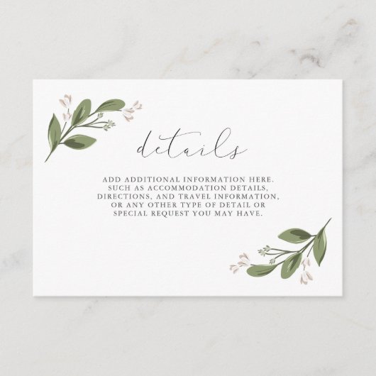 Details zum Blushing von Spries mit rosa Rückseite Begleitkarte (Vorderseite)