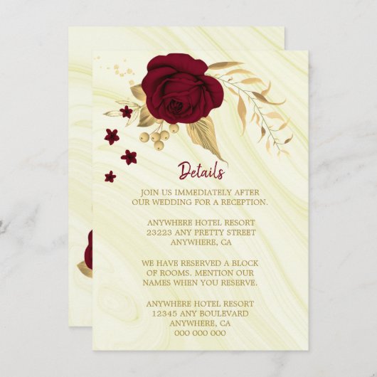 Details zum bordeauxfarbenen Marmor Begleitkarte (Vorne/Hinten)