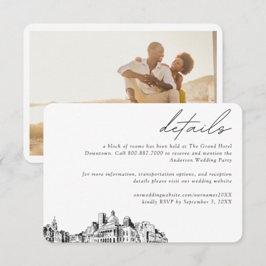 Details zum Boston Wedding Hotel Zimmerblock Begleitkarte (Vorne/Hinten)