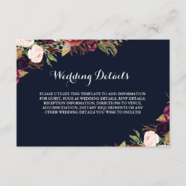 Details zum burgundy Navy Floral Fall Empfang Begleitkarte