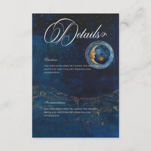 Details zum Celestial Midnight Blue Crescent Moon Begleitkarte (Vorderseite)