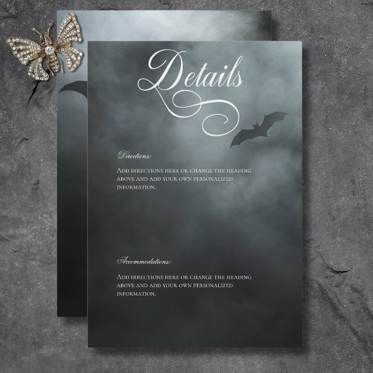 Details zum dunklen Moody Midnight Bat & Fog Weddi Begleitkarte