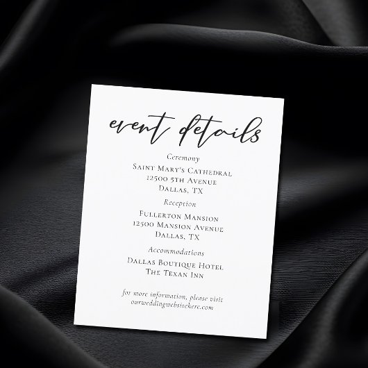 Details zum einfachen Black Script-Hochzeitsszenar