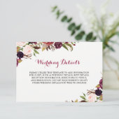 Details zum Empfang der Red Floral Hochzeit im Her Begleitkarte (Stehend Vorderseite)